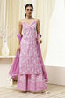 Pink Cotton Floral Strappy Straight Suit Set image number 6