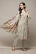 Dull Green Cotton Panelled Unstitched Suit Set image number 1
