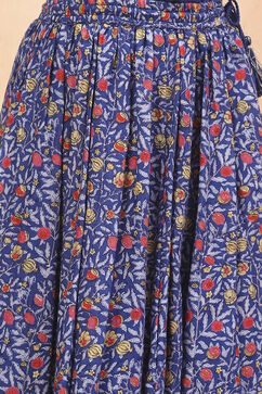 Blue Cotton Straight Printed Kurta Skirt Suit Set image number 2