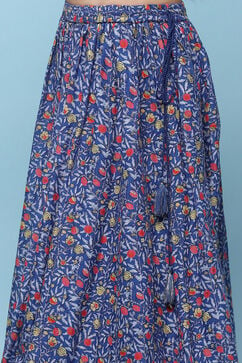 Blue Cotton Straight Printed Kurta Skirt Suit Set image number 2