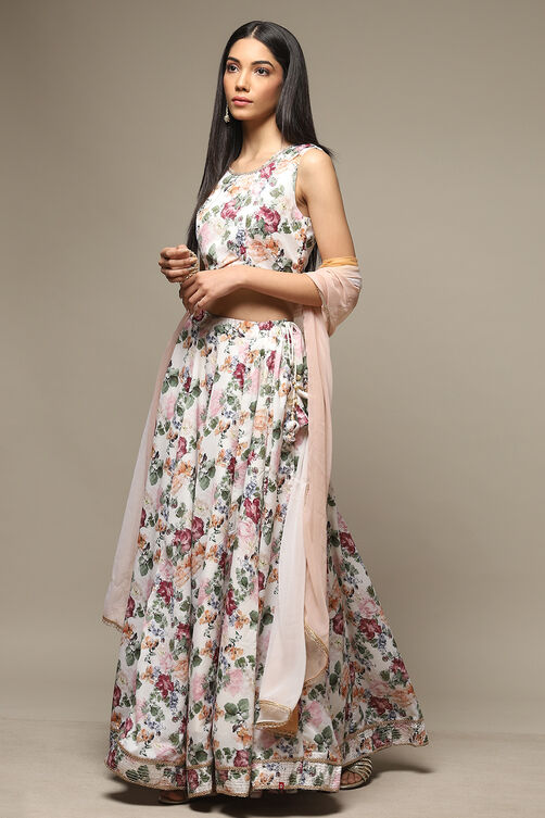 Off White Cotton Blend Lehenga Set image number 5