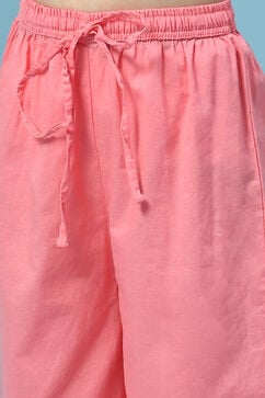 Pink Cotton Blend A-Line Kurta Straight Palazzo Suit Set image number 2