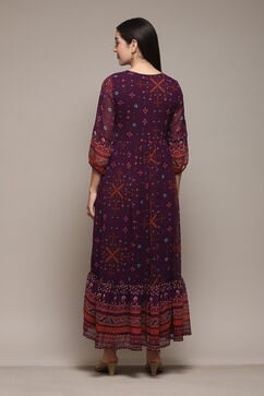 Pink & Purple Polyester Flared Printed Dress image number 3