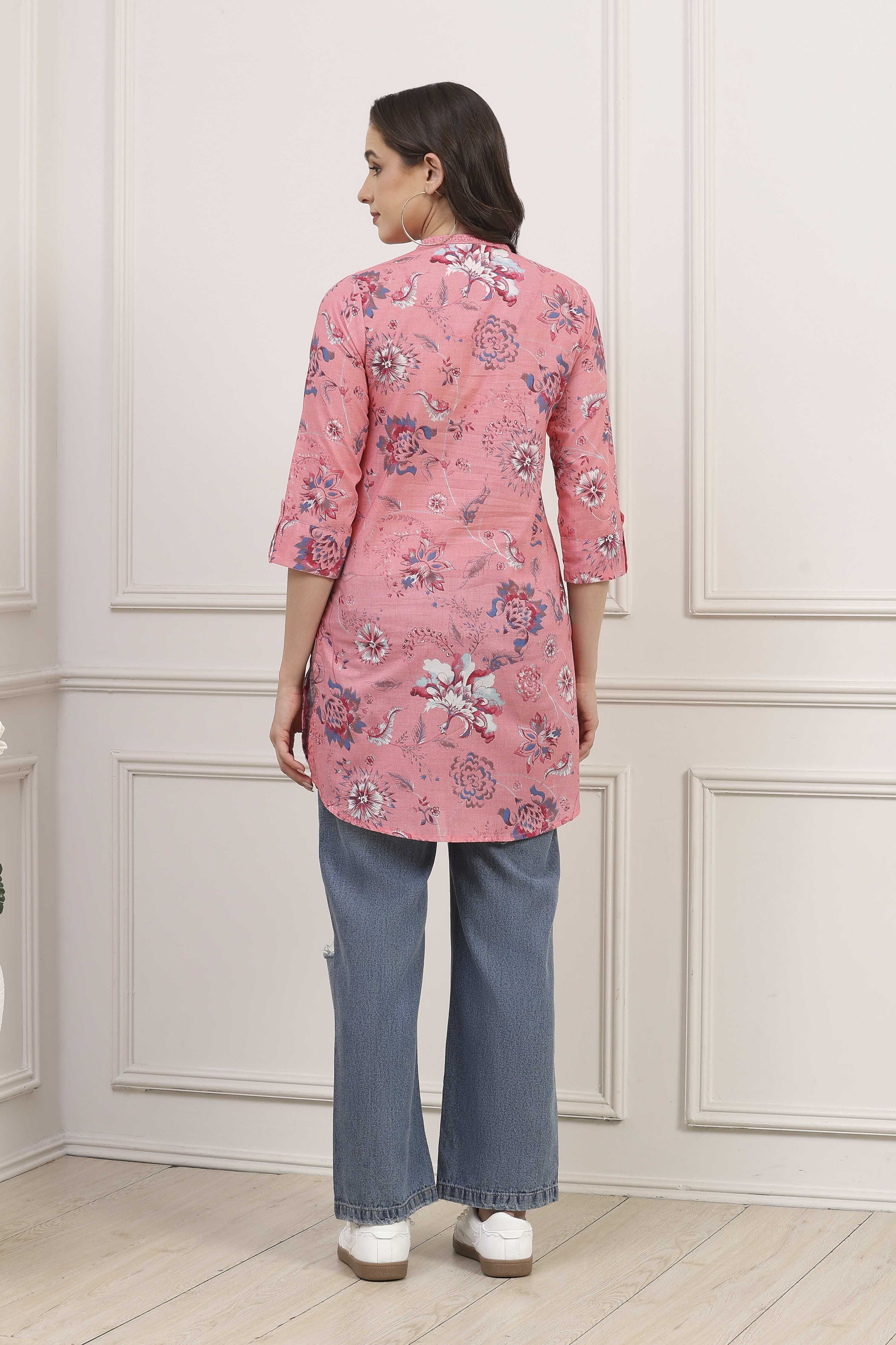 Green Cotton Printed Straight Kurti image number 3