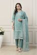Turquoise Cotton Straight Suit Set