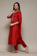 Red Banarasi Silk Machine Embroidered Unstitched Suit Set image number 6