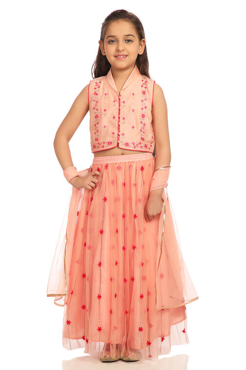 Peach Cotton And Viscose Lehenga Set image number 0