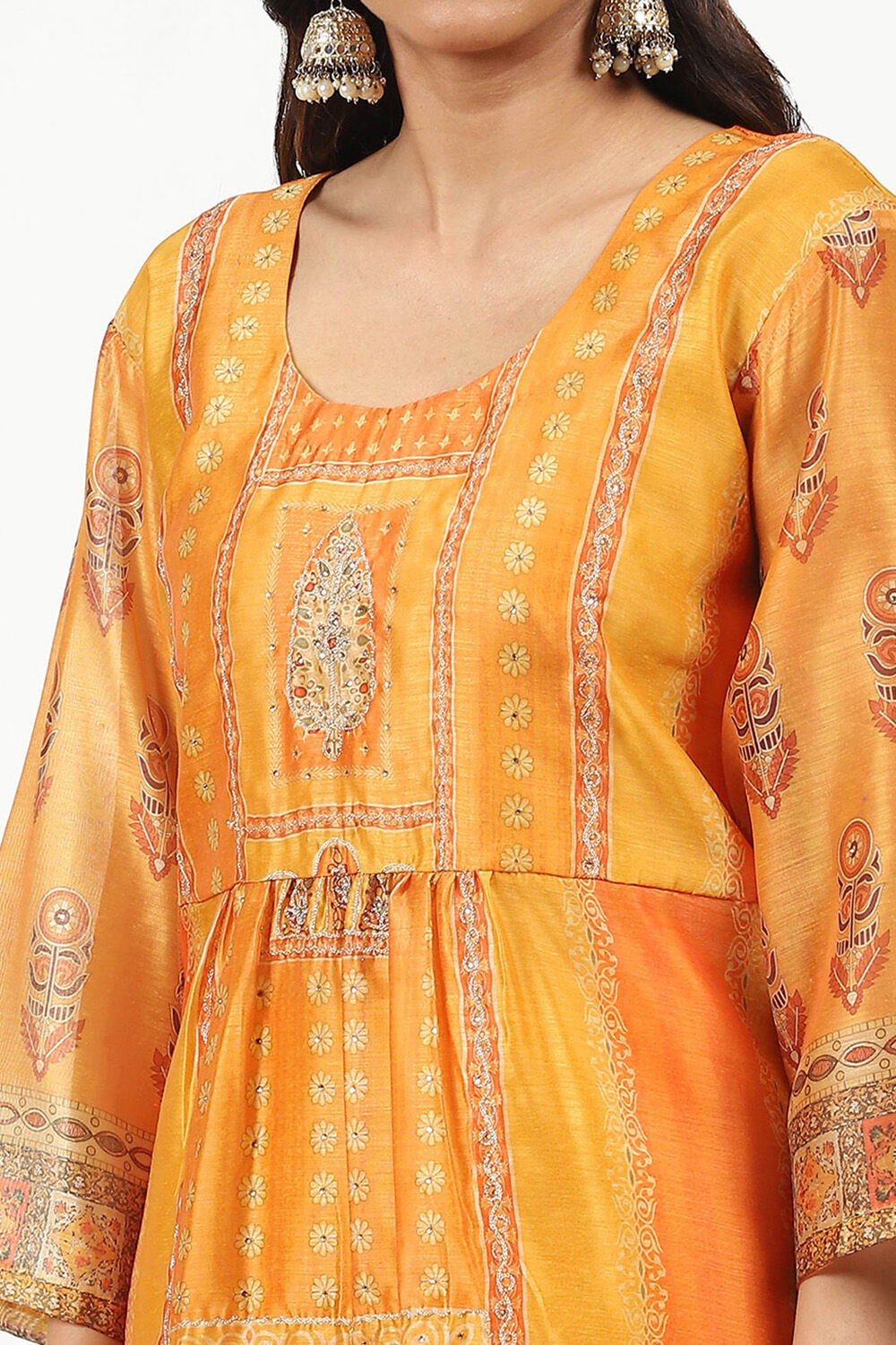 Mustard Yellow Chanderi Printed Unstitched Suit Set image number 4