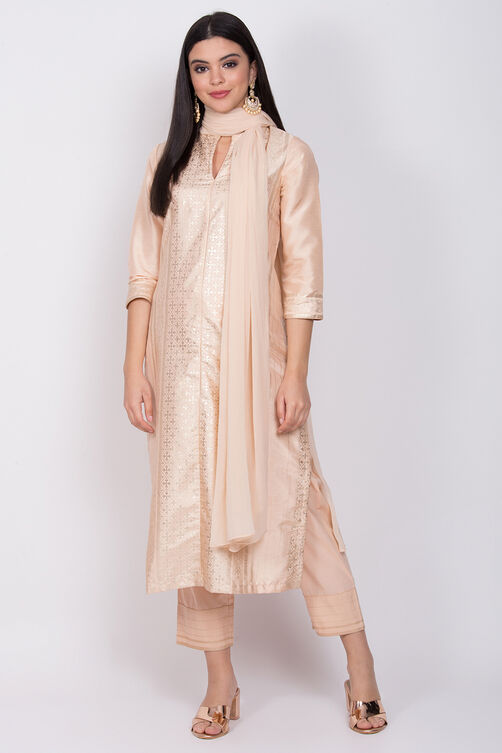Black Art Silk Straight Kurta Pant Suit Set image number 0