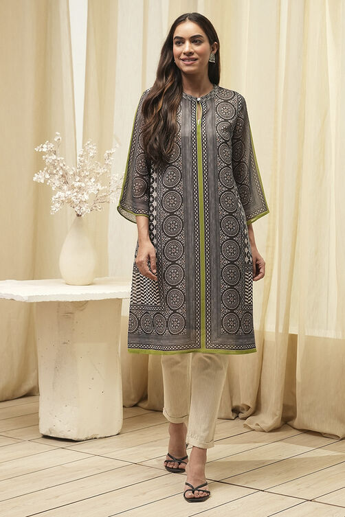 Black Printed Straight Kurta image number 5