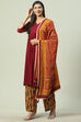 Maroon LIVA A-Line Kurta Palazzo Suit Set image number 5