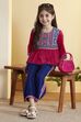 Pink Cotton Printed Gathered Kurta Pants Set image number 0