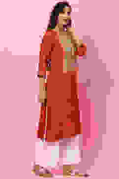 Red Straight Rayon Kurta image number 3