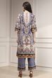 Navy Blue and Beige Cotton Straight Suit Set image number 4