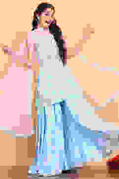 Aqua Printed Strappy Straight Suit Set image number 0