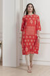 Orange Cotton Printed Straight Kurta