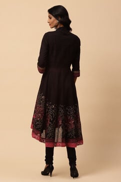 Black Cotton Asymmetric Kurta Churidar Suit Set image number 7