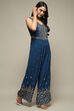 Blue Viscose Straight Embroidered Jumpsuit image number 4