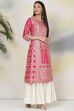 Fuchsia Silk Straight Printed Kurta image number 3