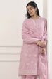 Pink Chanderi Lace Trim Floral Straight Suit Set image number 8