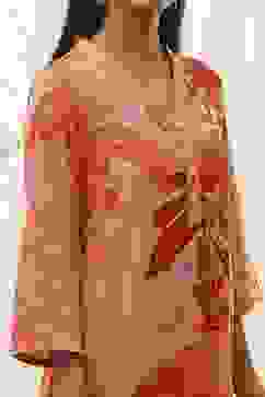 Peach-Colored Floral Straight Kurta Set image number 1