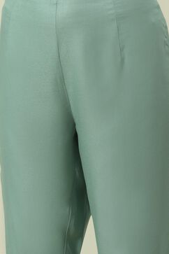 Sage Green Solid LIVA Straight Kurta Slim Pant Suit Set image number 2