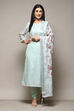 Teal Linen Hand Embroidered Unstitched Suit Set image number 8