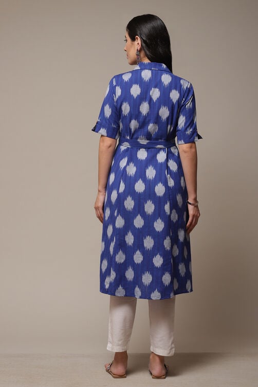 Blue Cotton Straight Yarndyed Dress image number 2