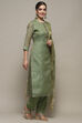 Earthy Yellow Chanderi Unstitched Suit set image number 6