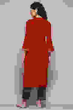 Red Daffodil Straight Yarndyed Kurta image number 3