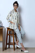 Off White Cotton Blazer Printed Top image number 5