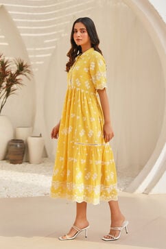 Yellow Cotton Tiered Dress image number 2