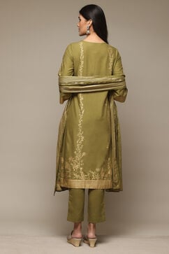 Mehndi Cotton Straight Kurta Pants Suit Set image number 4