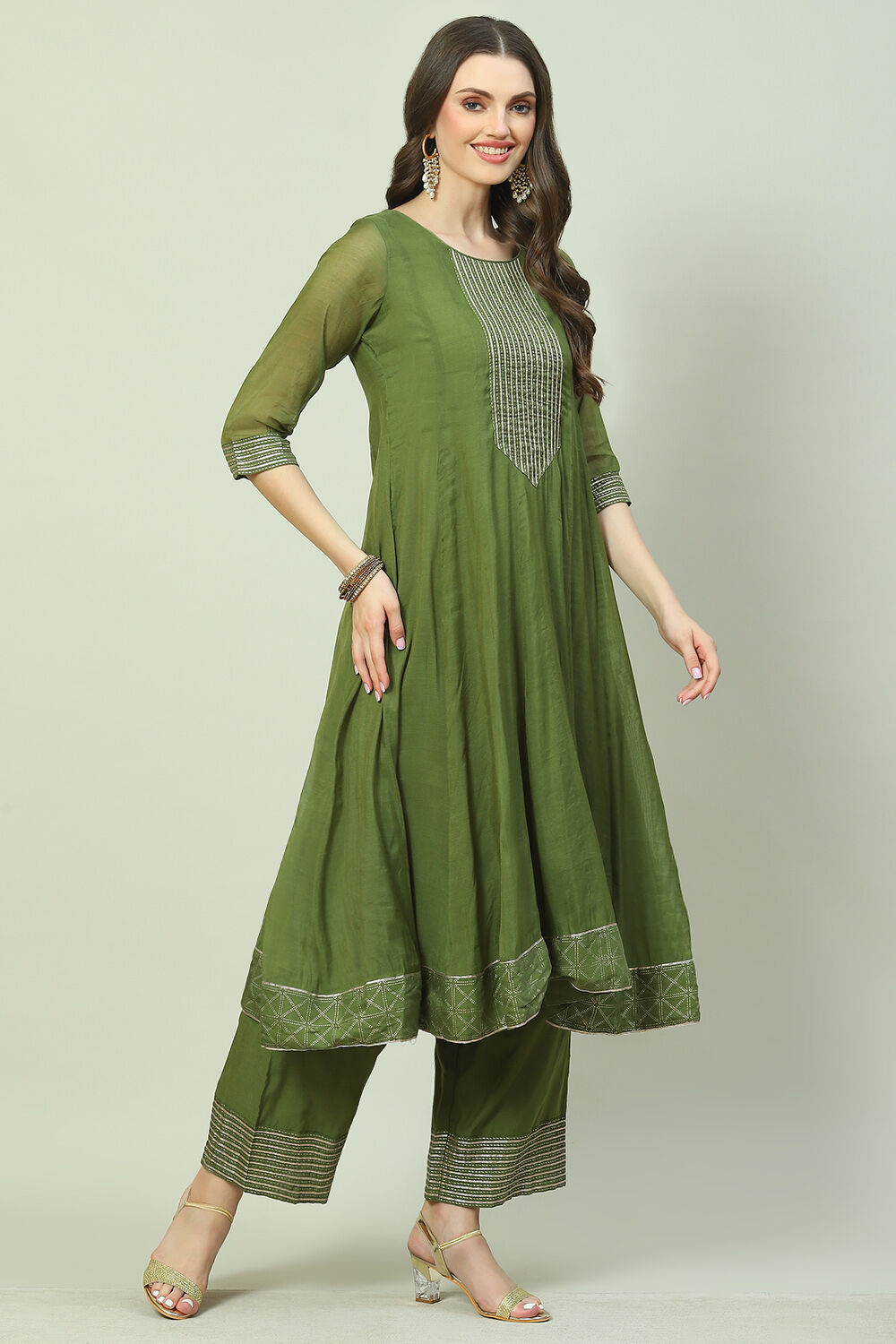 Green Art Silk Flared 2 Piece Set image number 3