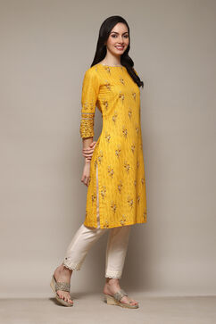 Yellow Cotton Straight Printed Kurta image number 3