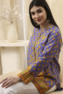 Purple Muslin Printed Straight Short Kurta image number 1