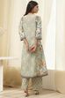Sage Green Pure Cotton Floral Kalidar Suit Set image number 4