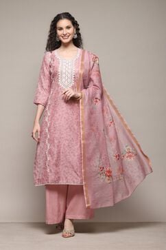 Pink Chanderi Unstitched Suit Set image number 5