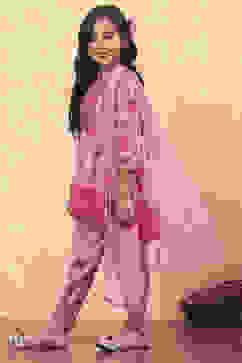 Pink Georgette Floral Printed Asymmetric Suit Set image number 3