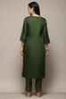 Green Viscose Yarndyed Kurta Regular Pants Suit Set image number 5