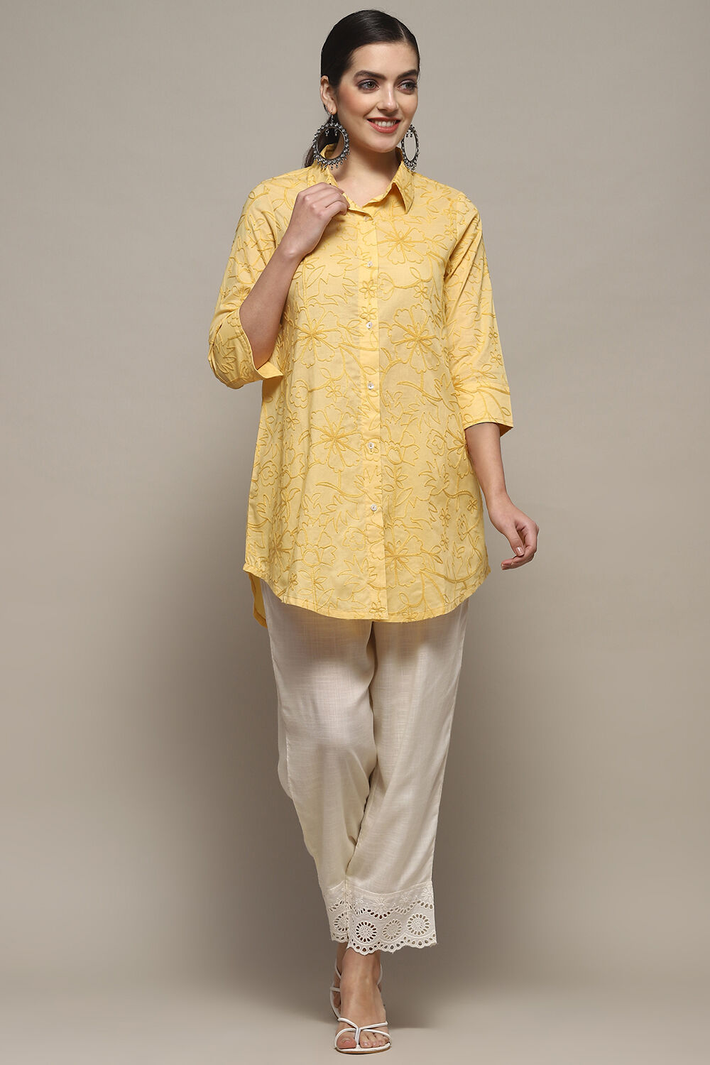 Yellow Rayon Straight Kurti at Biba India
