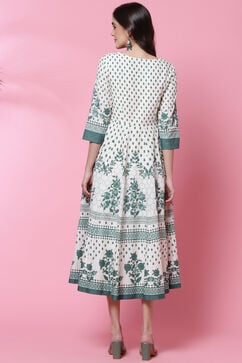 Green Cotton Flared Printed Kurta Dress image number 4
