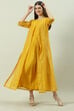 Mustard Art Silk Flared with Cape Dress