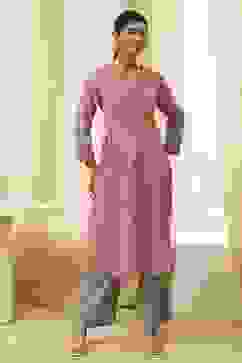 Pink Pure Cotton Printed A-Line Kurta image number 5