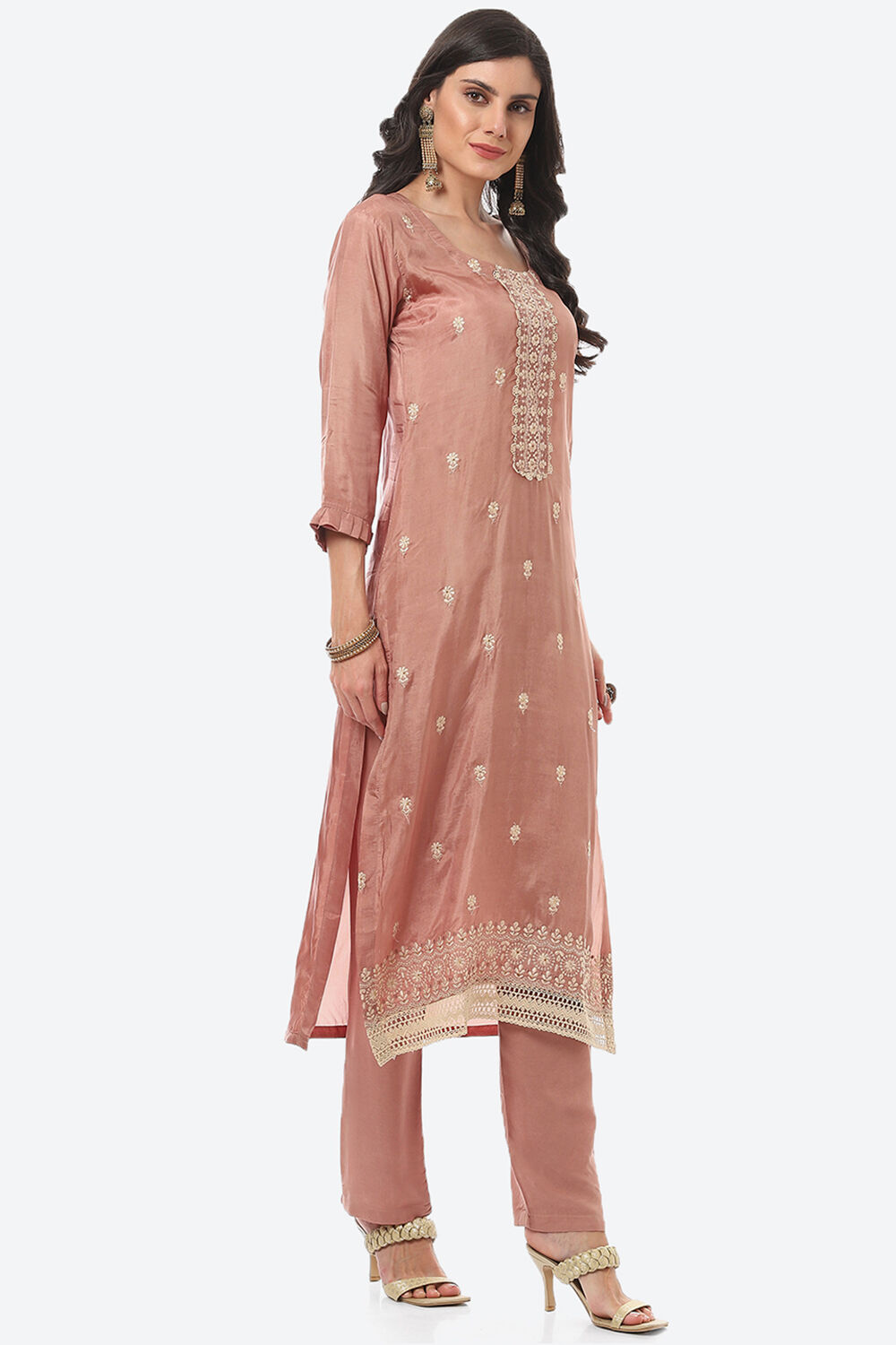 Grey Organza Unstitched Suit Set image number 5