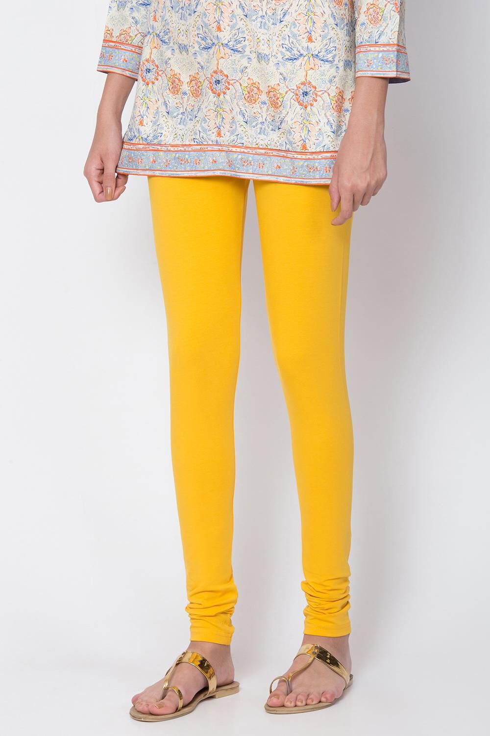 Camel Cotton Blend Solid Churidar image number 2