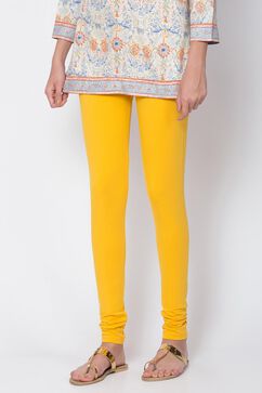 Yellow Solid Knitted Churidar image number 2