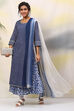 Indigo Straight Kurta Churidar Suit Set image number 8