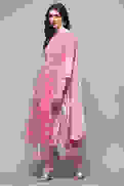 White Pink Rayon Gathered Suit Set image number 4