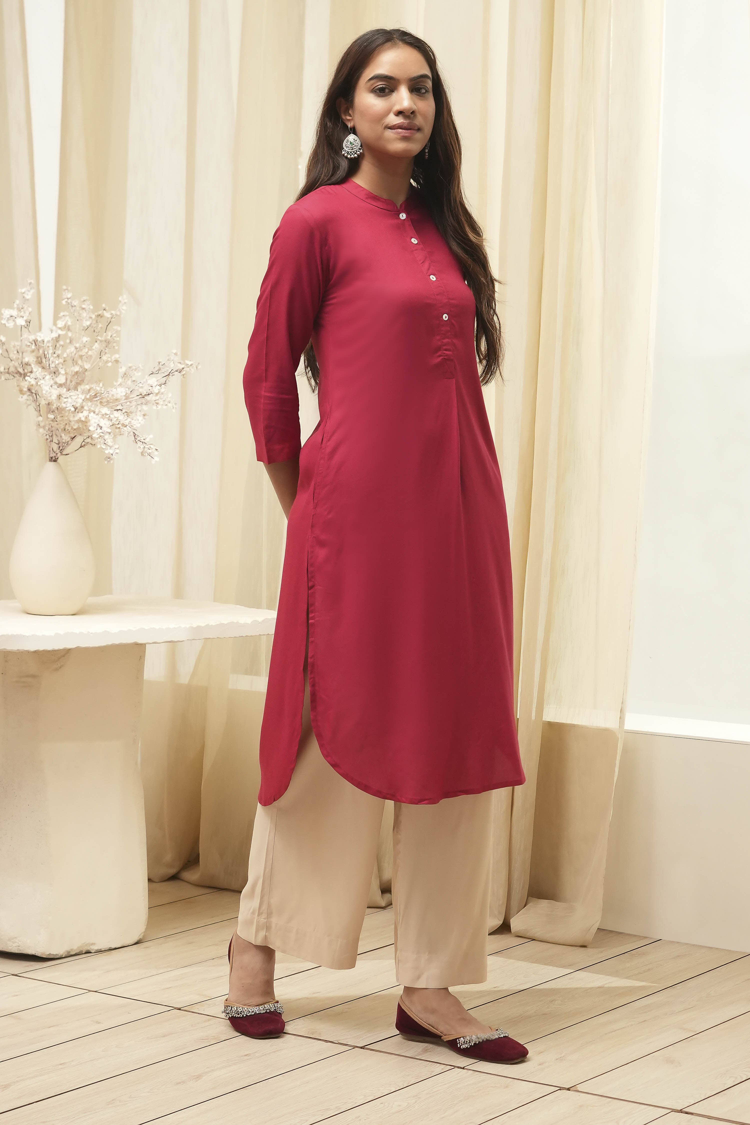 Navy Rayon Straight Kurta Palazzo Suit Set image number 5